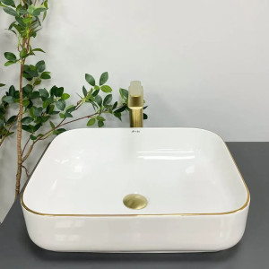 Раковина накладна VBI PALERMO WHITE GOLD EDGE біла. Photo 3