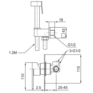 Смеситель для биде из нержавеющей стали Koer 23015. Photo 2