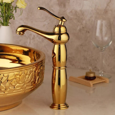 Золотий змішувач для умивальника Lamber GOLD Високий