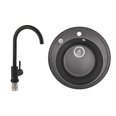 Мийка для кухні врізна Lidz D510 + Змішувач для кухні Lidz Aria чорний