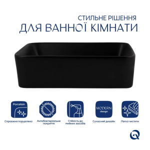 Умывальник накладной Qtap Tern 480х370х135 мм черный. Photo 3