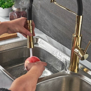 Смеситель для кухни Lamber 58917 черный с золотом.. Photo 3