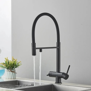 Змішувач для кухні з підключенням фільтрованої води Lamber 908-89 Чорний матовий