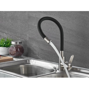 Смеситель для кухни из нержавеющей стали Lamber 18201 с силиконовым изливом в разных цветах. Photo 3