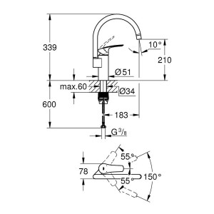 Змішувач для кухні GROHE EUROSMART Хром. Photo 2
