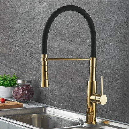 Смеситель для кухни Lamber 58917 черный с золотом.