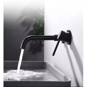 Змішувач для умивальника настінний Rea Lungo Black Mat. Photo 3