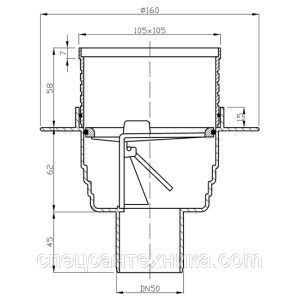Трап для душу вертикальний з клапаном ( сухий хід) Plastbrno SI50G01. Photo 2